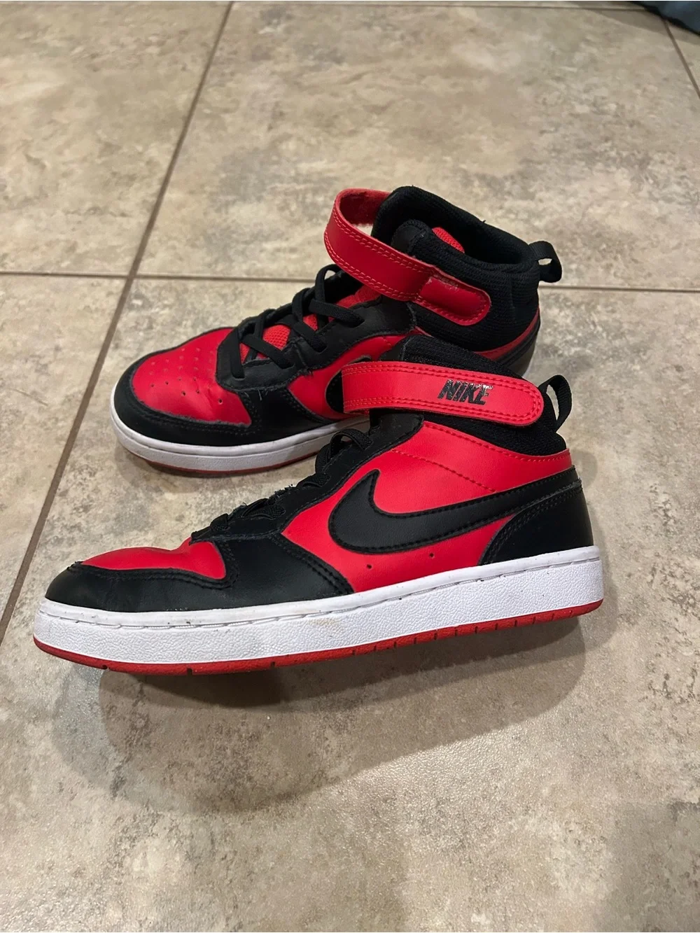 Nike Kids Red and Black High-Top Sneakers with Strap